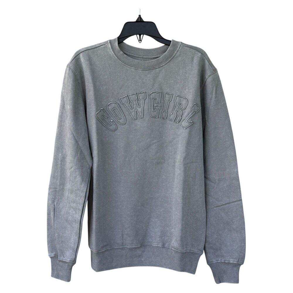 NWT Love Tribe Cowgirl Fleece Sweater Sweatshirt Washed Gray Size XS Women’s